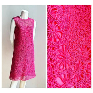 Vintage  Pink Sheath Dress Crochet Cordé Sleeveless M/L